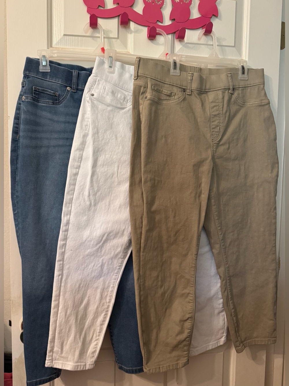 Time and Tru Ankle & Cropped Jeggins Trio - Blue, White, Tan